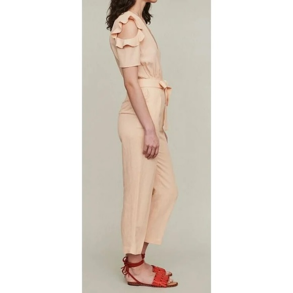 Maje jumpsuit belted cream coral size 36 - Picture 3 of 11